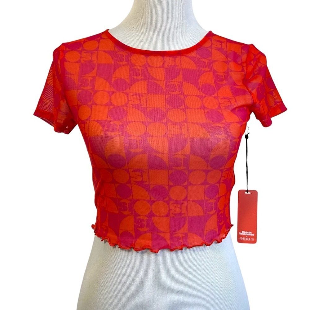 Forever 21 x Sports Illustrated Swim Cover-Up Tee Small Orange Purple Sheer SS
